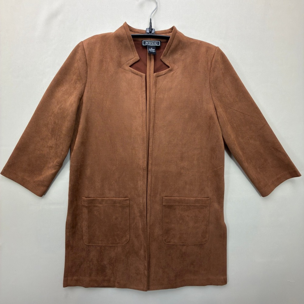 NYCC Faux Suede Jacket Women's Medium Open Front Pockets Brown Solid Regular - Picture 8 of 8